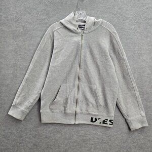 Diesel Women Hoodie M Gray Full Zip Cotton Nylon Activewear Logo Pockets READ